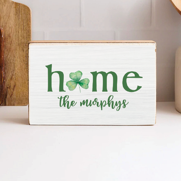 Personalized Home Watercolor Shamrock Decorative Wooden Block