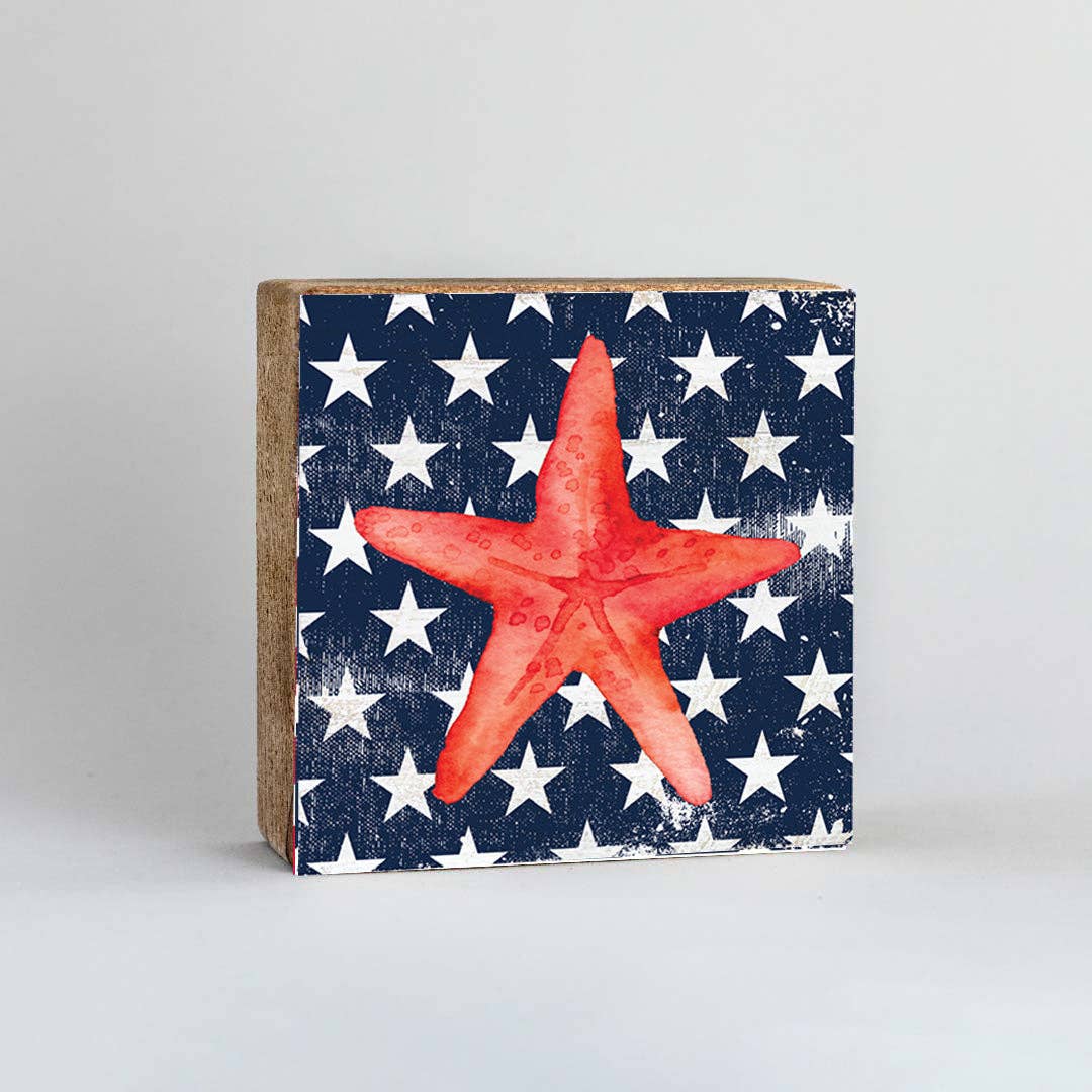 Patriotic Starfish Decorative Wooden Block