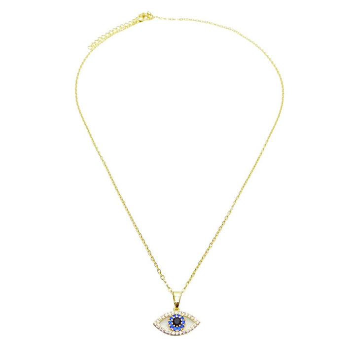 CZ Blue Evil Eye Necklace-Gold