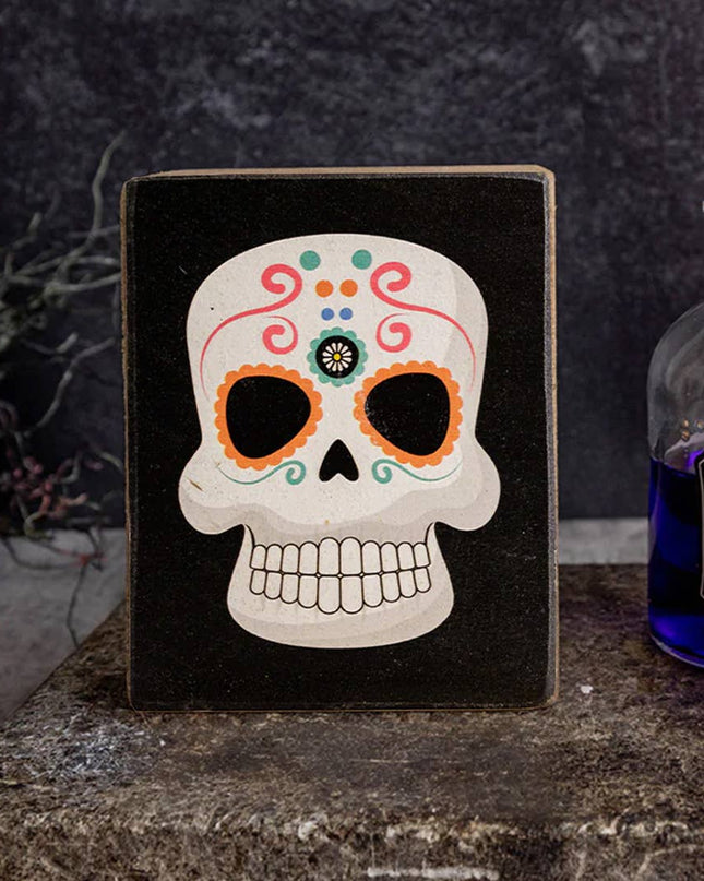 Dia De Los Muertos Skull Decorative Wooden Block