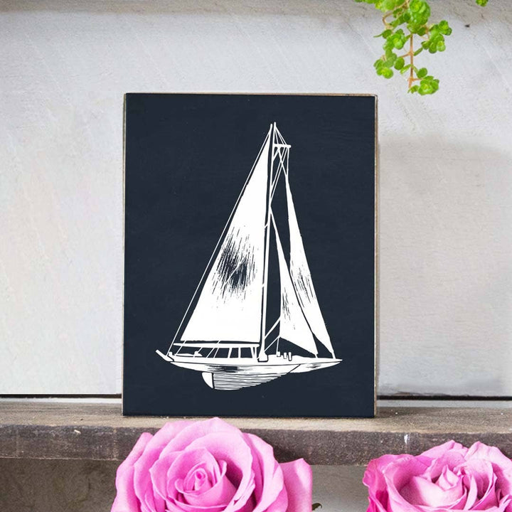 Sketched Sailboat Decorative Wooden Block