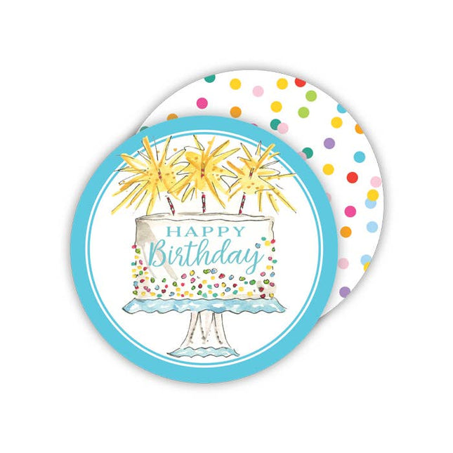 Happy Birthday cake round coaster — fun birthday gift