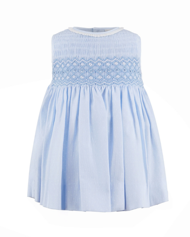 Polka dots dress blue — shown on baby girl