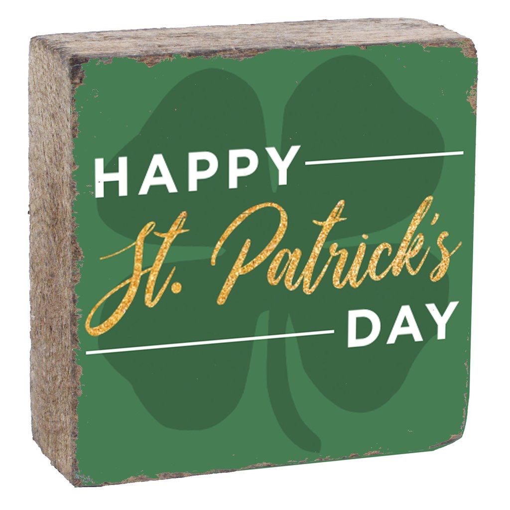 Rustic Square Block- Happy St. Patrick's Day Green