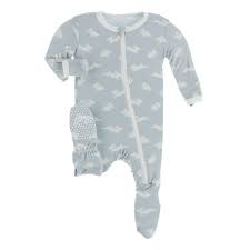 Print Footie with Snaps Pearl Blue Bunny