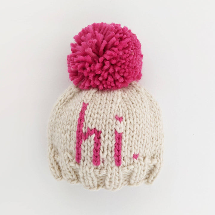 hi. Neon Pink Hand Knit Beanie Hat