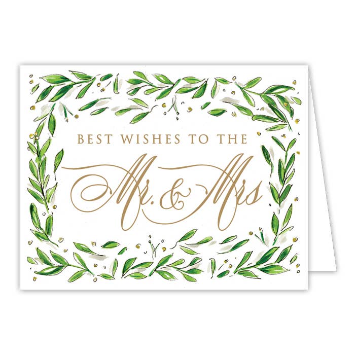 Best Wishes To The Mr & Mrs Greenery Border Greeting Card