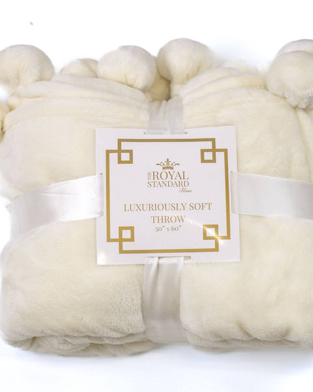 Cozy Pom Pom Throw   Soft White   50x60