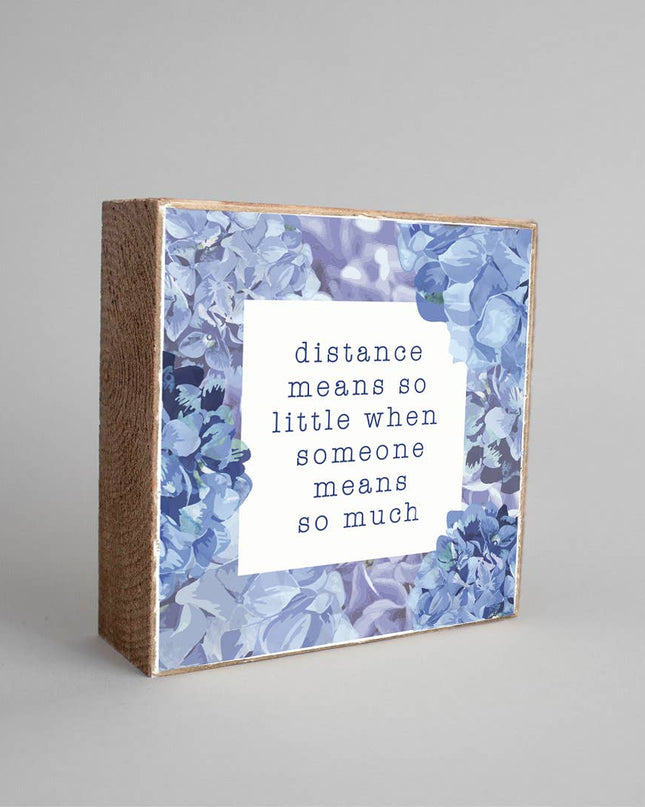 Distance hydrangea decorative wooden block — floral home decor, long distance gift