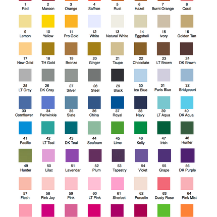 Embroidery thread color options — available colors for personalization at Jeannine's Gifts RVC