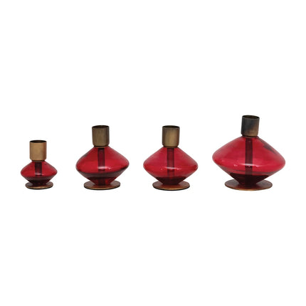 Set of 5 blown glass and metal taper holders — elegant entertaining and housewarming gift