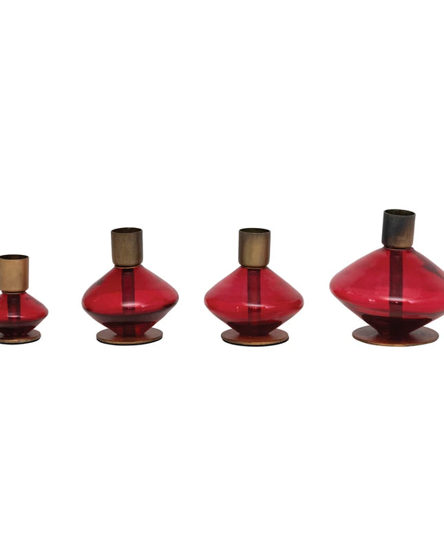 Set of 5 blown glass and metal taper holders — elegant entertaining and housewarming gift