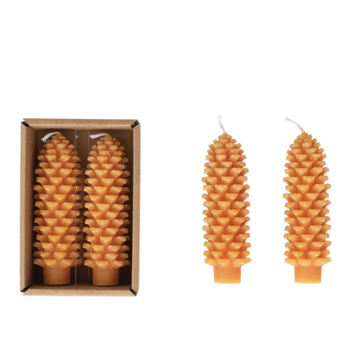 Unscented Pinecone Shaped Taper Candles, Set of 2