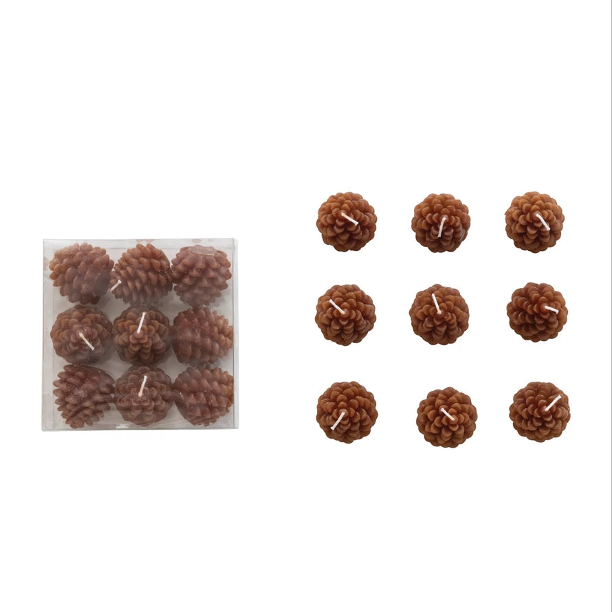 Unscented Pinecone Shaped Tealights, set of 9 large