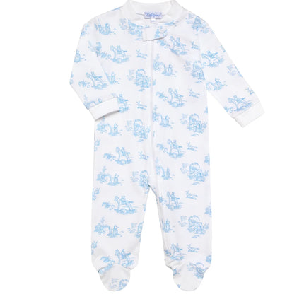 Blue toile zipper footie — classic baby clothing, baby shower gift for boys